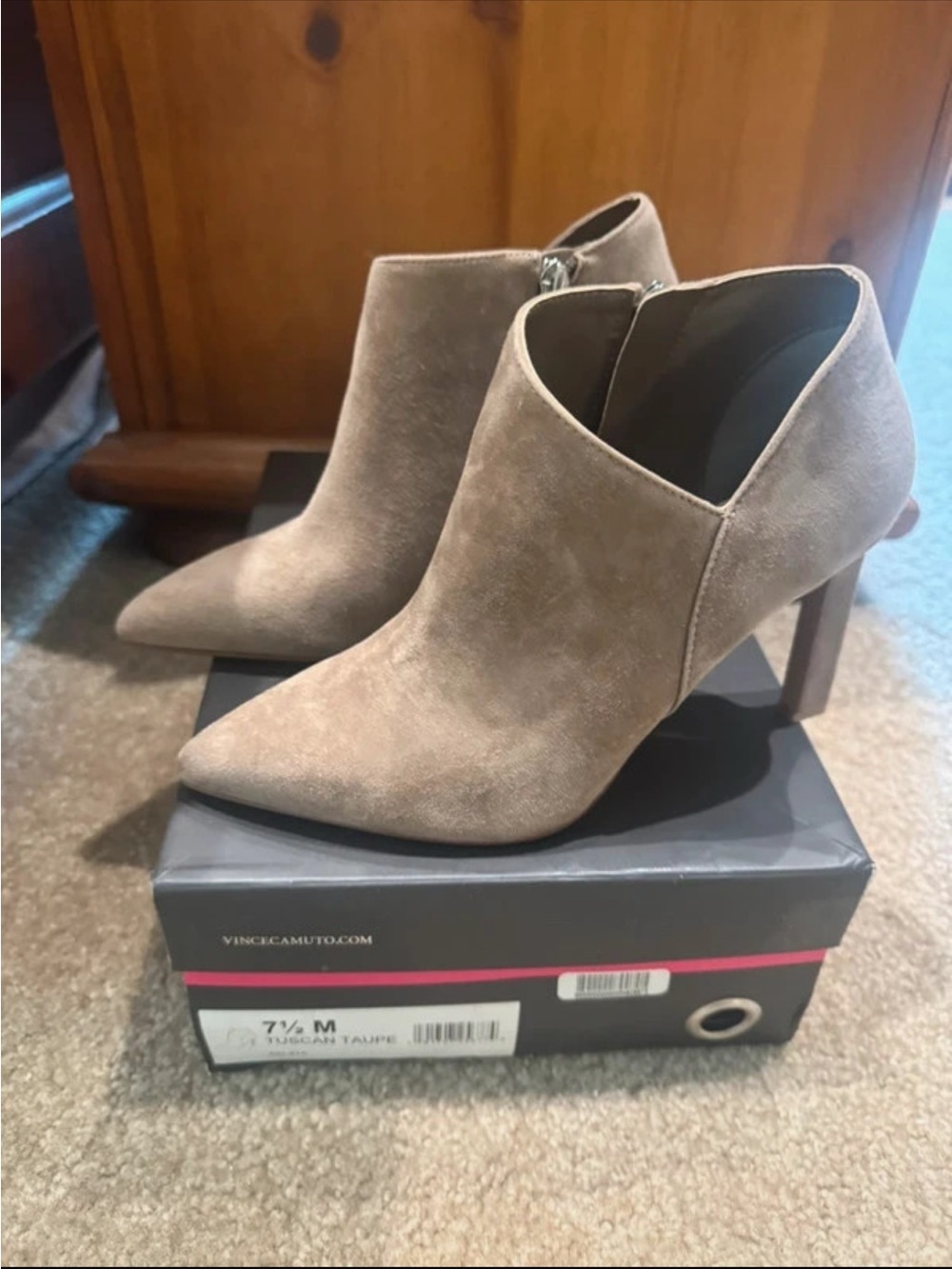 Vince Camuto Taupe Suede Pointed-Toe Ankle Booties